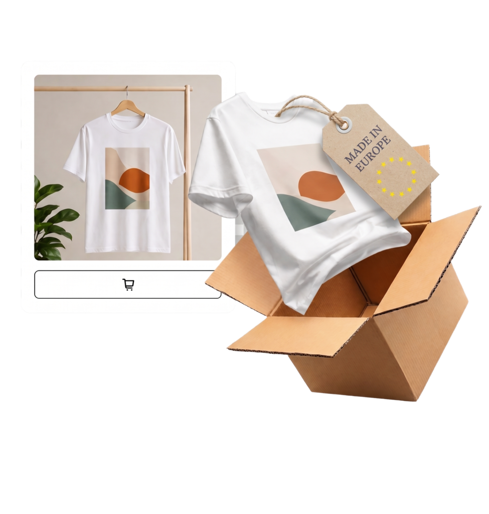 Illustration of custom products and packaging for print-on-demand fulfillment