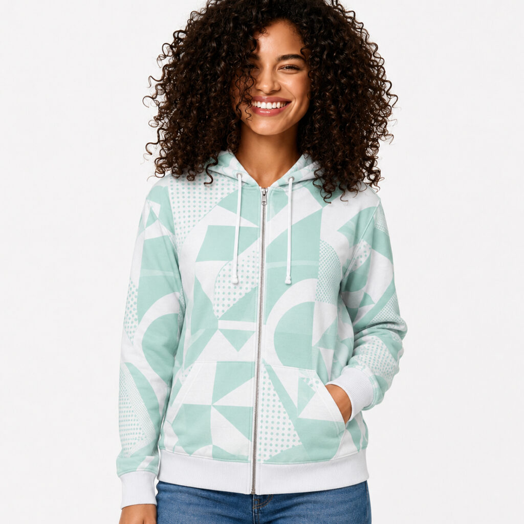 All-over Print Zipper Cotton Hoodie