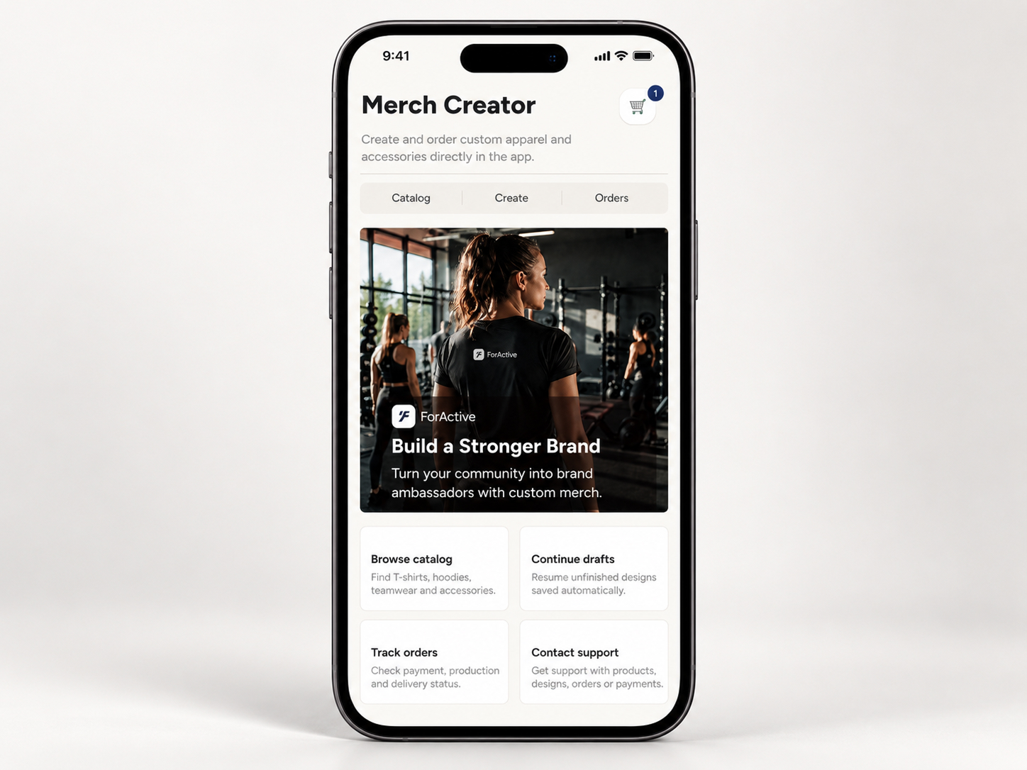 Merch Creator module in the ForActive mobile app